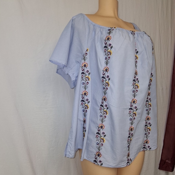 Lane Bryant Light Blue Embroidered Blouse Women Size 22/24 - Picture 15 of 16